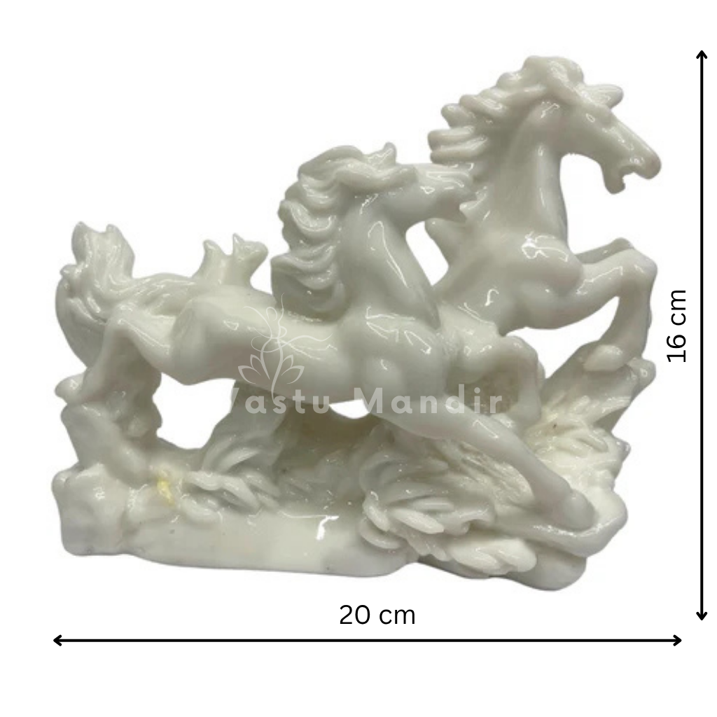 Two White Running Horses Statue in Premium Quality Decorative Showpiece Resin Article for Home and Office Decor by Vastu Mandir