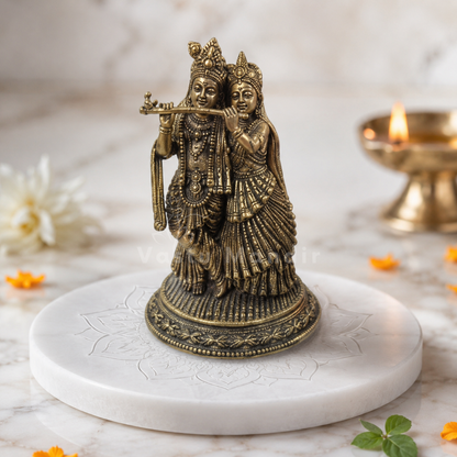 Brass Radha Krishna Idol | Vedic Vastu Sculpture for Love, Harmony & Divine Devotion | 6 Inch | 500 g