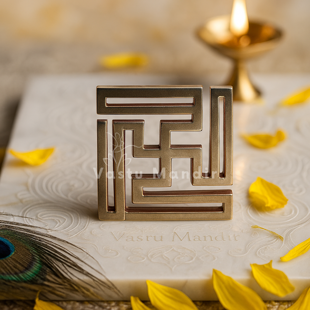 Premium Tri Dhatu Nandavrat Swastik Vastu Remedy — Small Triple Metal Correction for Spiritual Energy, Dosh Nivaran & Travel (1 Inch) | Vastu Mandir