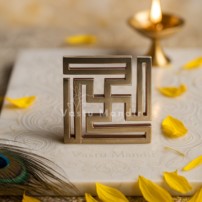 Premium Tri Dhatu Nandavrat Swastik Vastu Remedy — Small Triple Metal Correction for Spiritual Energy, Dosh Nivaran & Travel (1 Inch) | Vastu Mandir