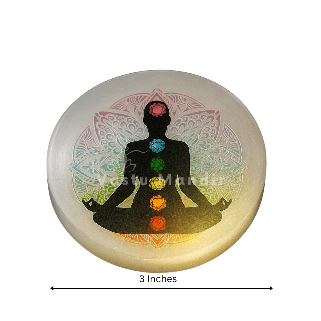 Premium 3-Inch Aura Color Selenite Plate for Aura Cleansing, Energy Vitality, and Crystal Charging | Vastu Plate for Personal Energy Detox By Vastu Mandir