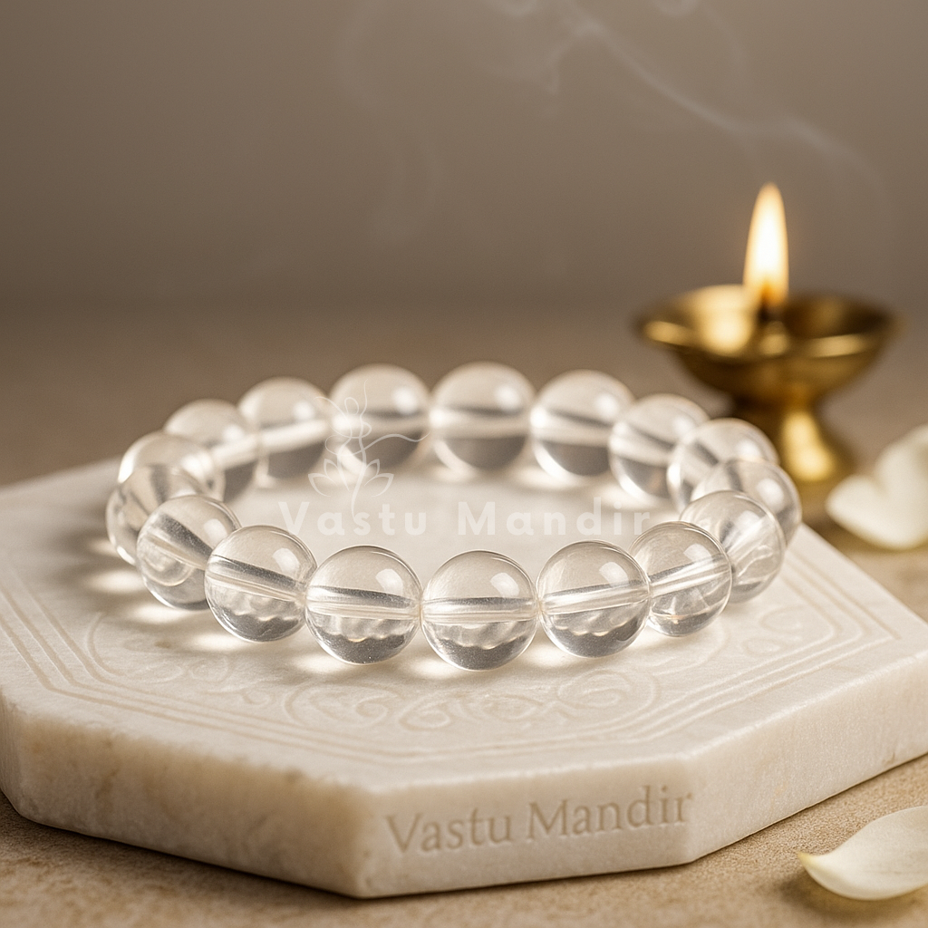 Clear Quartz Mala Bracelet (8 mm) – Vastu Remedy for Meditation, Aura Cleanse & Balance