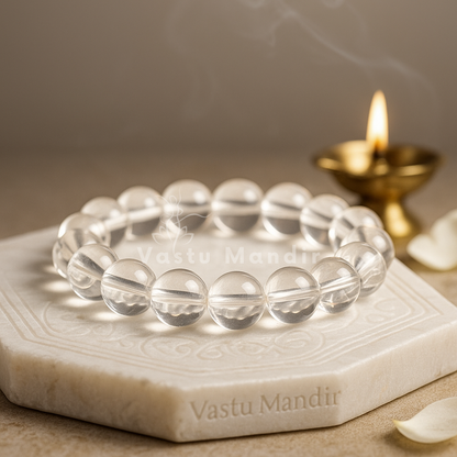 Clear Quartz Mala Bracelet (8 mm) – Vastu Remedy for Meditation, Aura Cleanse & Balance