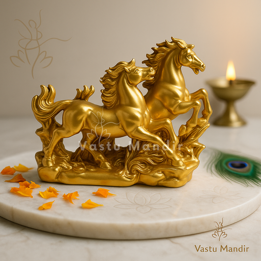 Two Golden Running Horses Statue in Premium Quality Decorative Showpiece Resin Article for Home and Office Decor by Vastu Mandir