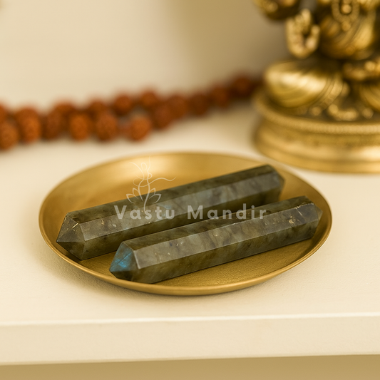 Authentic Labradorite Crystal Pencil for Vastu Cleansing, Aura Protection & Manifestation — Multi-Size Home & Office Remedy | Certified by Vastu Mandir
