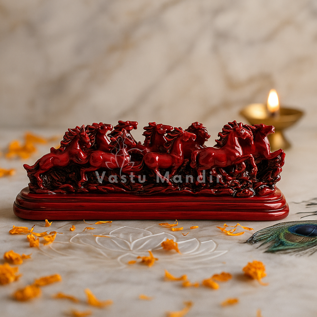 12 Red Running Horses Statue in Premium Quality Decorative Showpiece Resin Article for Home and Office Decor by Vastu Mandir