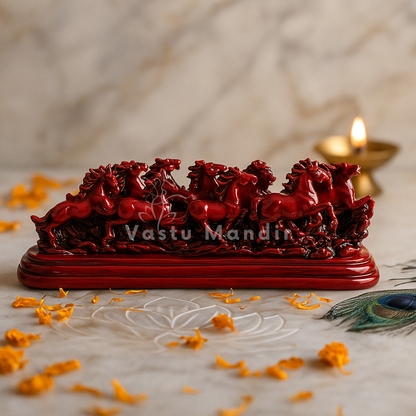 12 Red Running Horses Statue in Premium Quality Decorative Showpiece Resin Article for Home and Office Decor by Vastu Mandir