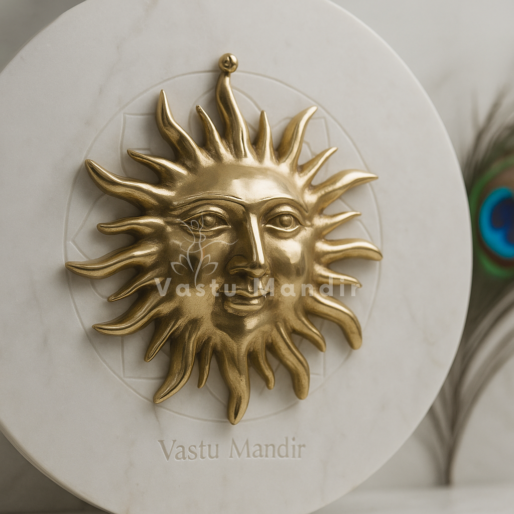 Premium 100% Pure Brass Sun Face Surya Mukh Wall Hanging Idol Sculpture Vastu Remedy — Handcrafted Brass God Idol for East Direction Dosh Correction, Fame & Positive Energy | Vastu Mandir