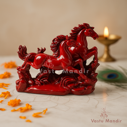 Two Red Running Horses Statue in Premium Quality Decorative Showpiece Resin Article for Home and Office Decor by Vastu Mandir