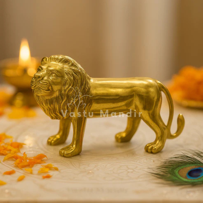Brass Lion Idol – 100% Pure Brass Statue for Home, Office, Vastu & Decorative Showpiece by Vastu Mandir