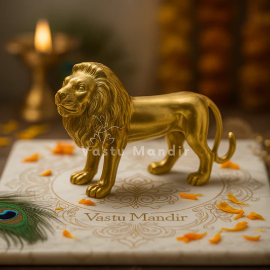 Brass Lion Idol – 100% Pure Brass Statue for Home, Office, Vastu & Decorative Showpiece by Vastu Mandir