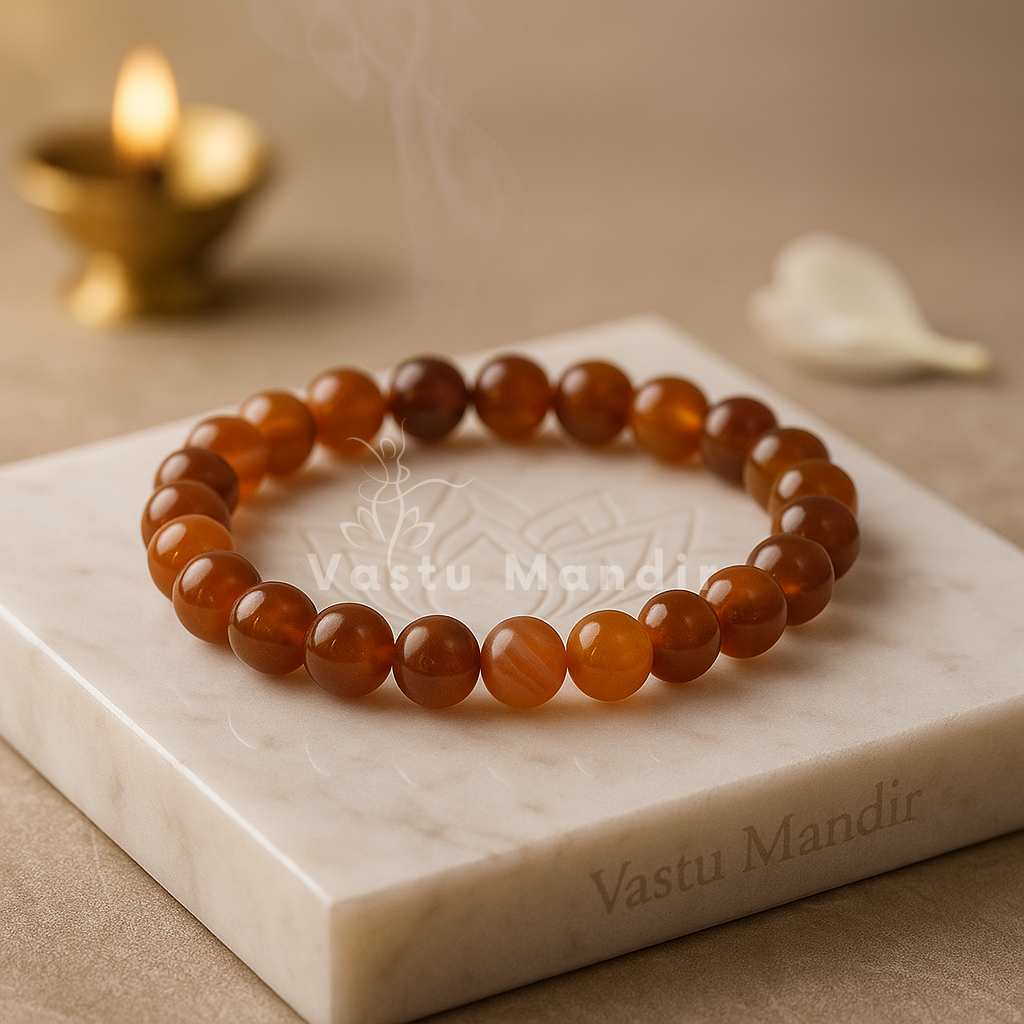 Premium Natural Carnelian 8mm Bead Bracelet, Vastu Remedy for Vitality & Focus