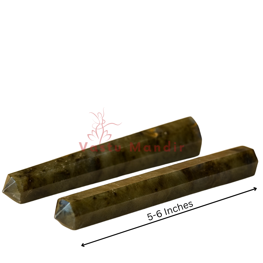 Authentic Labradorite Crystal Pencil for Vastu Cleansing, Aura Protection & Manifestation — Multi-Size Home & Office Remedy | Certified by Vastu Mandir
