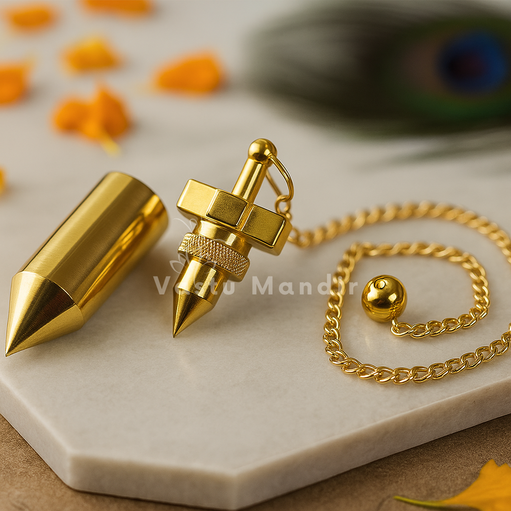 Pure Brass Dowsing Pendulum Pointed Cone Shape Metal Chain Vastu Remedy Verification Tool
