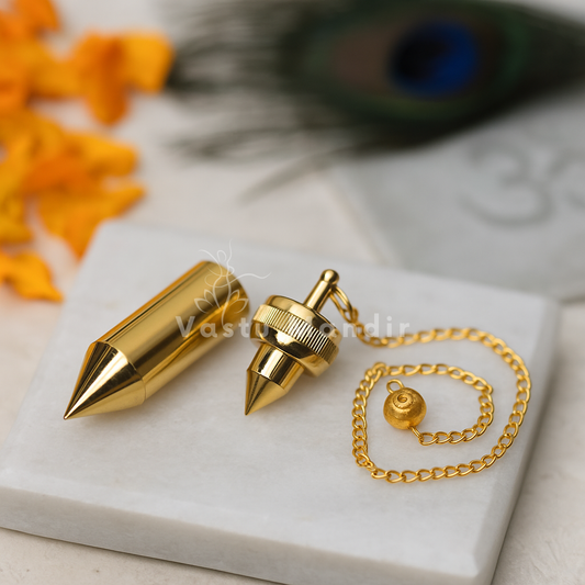 Premium Pure Brass Dowsing Pendulum Pointed Cone Shape Metal Chain Vastu Remedy Verification Tool
