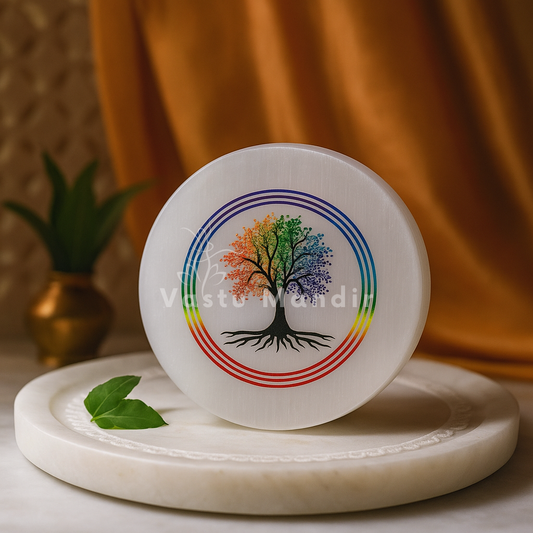 Premium 3-Inch Kalpavriksha Selenite Plate for Manifestation, Wish Fulfillment, and Abundance | Vastu Crystal Charging Plate By Vastu Mandir