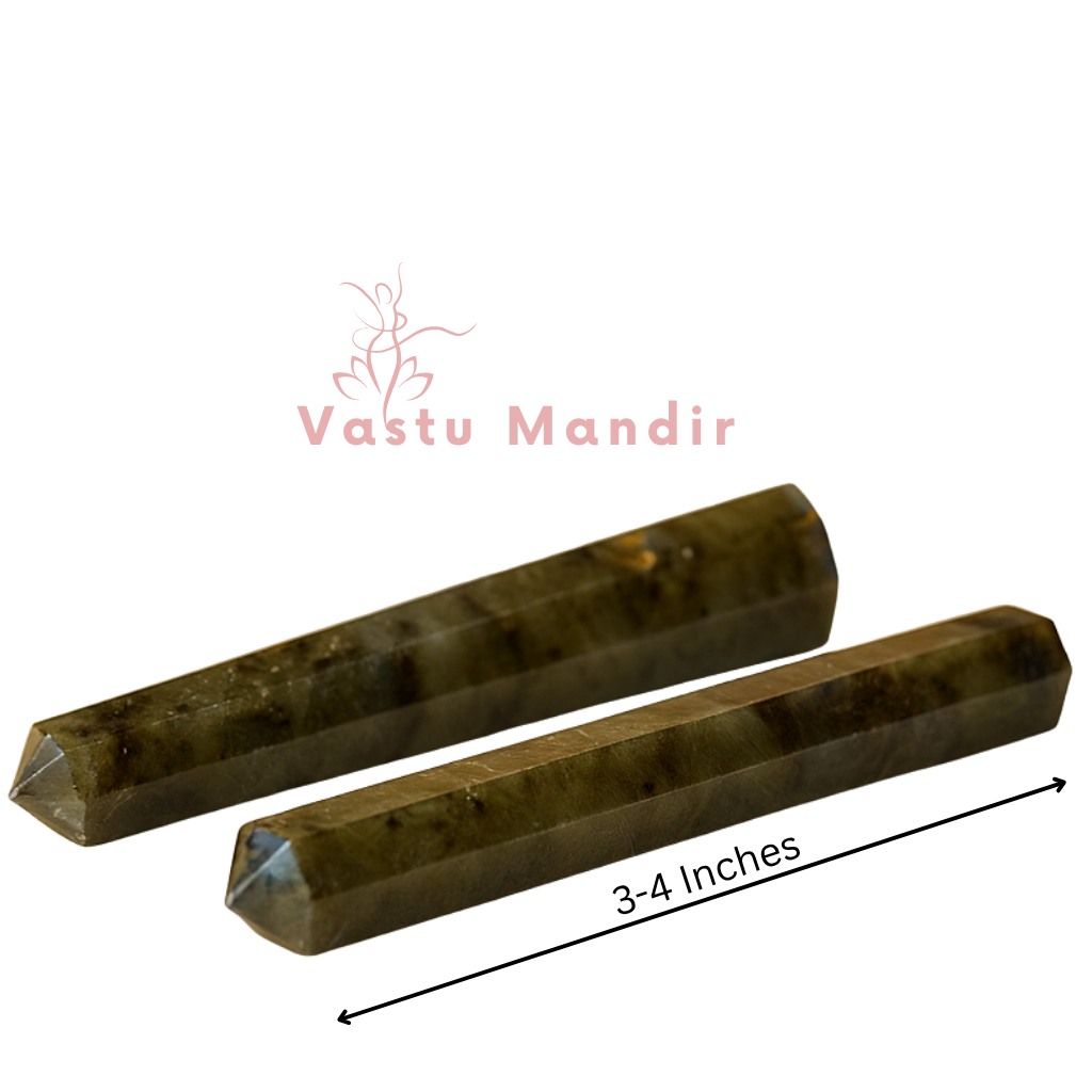 Authentic Labradorite Crystal Pencil for Vastu Cleansing, Aura Protection & Manifestation — Multi-Size Home & Office Remedy | Certified by Vastu Mandir