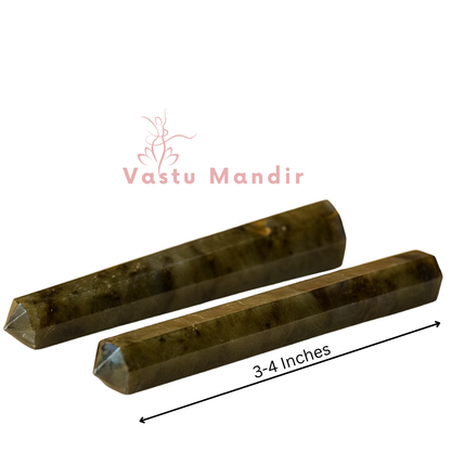 Authentic Labradorite Crystal Pencil for Vastu Cleansing, Aura Protection & Manifestation — Multi-Size Home & Office Remedy | Certified by Vastu Mandir