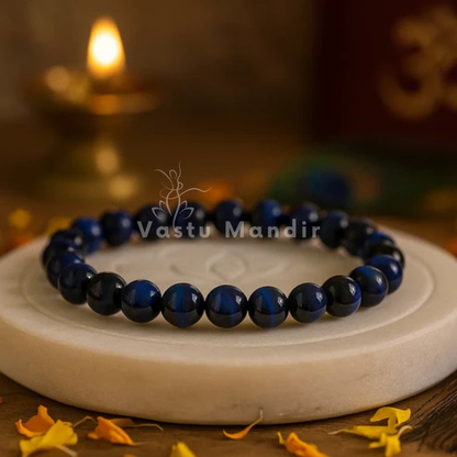 Natural Blue Tiger Eye Crystal Bracelet – Vastu Remedy for Focus & Intuitive Insight | 8mm Beads