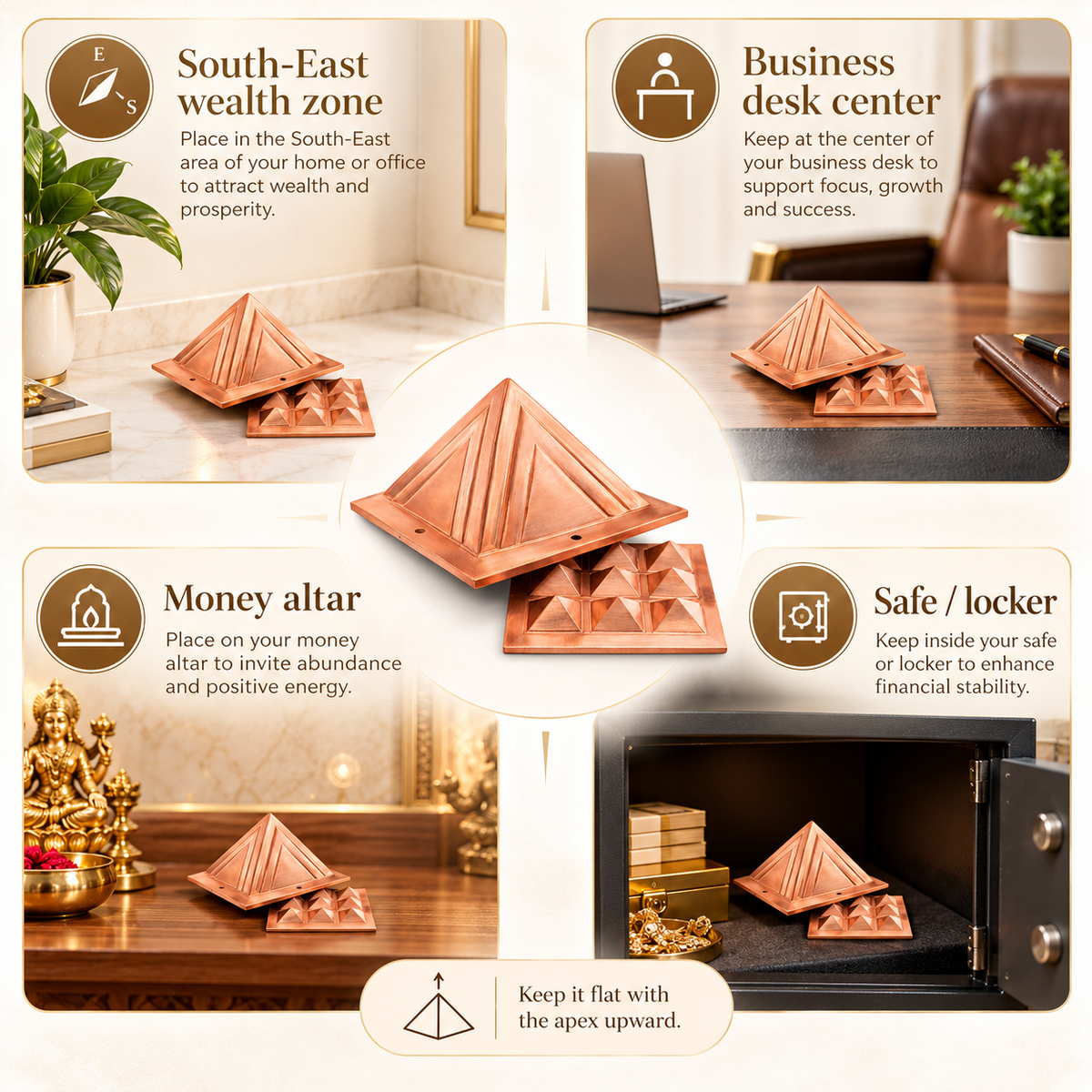 2-Layer Copper Vastu Pyramid – Vastu Remedy for Wealth & Balance | 7.6 cm | 330 g