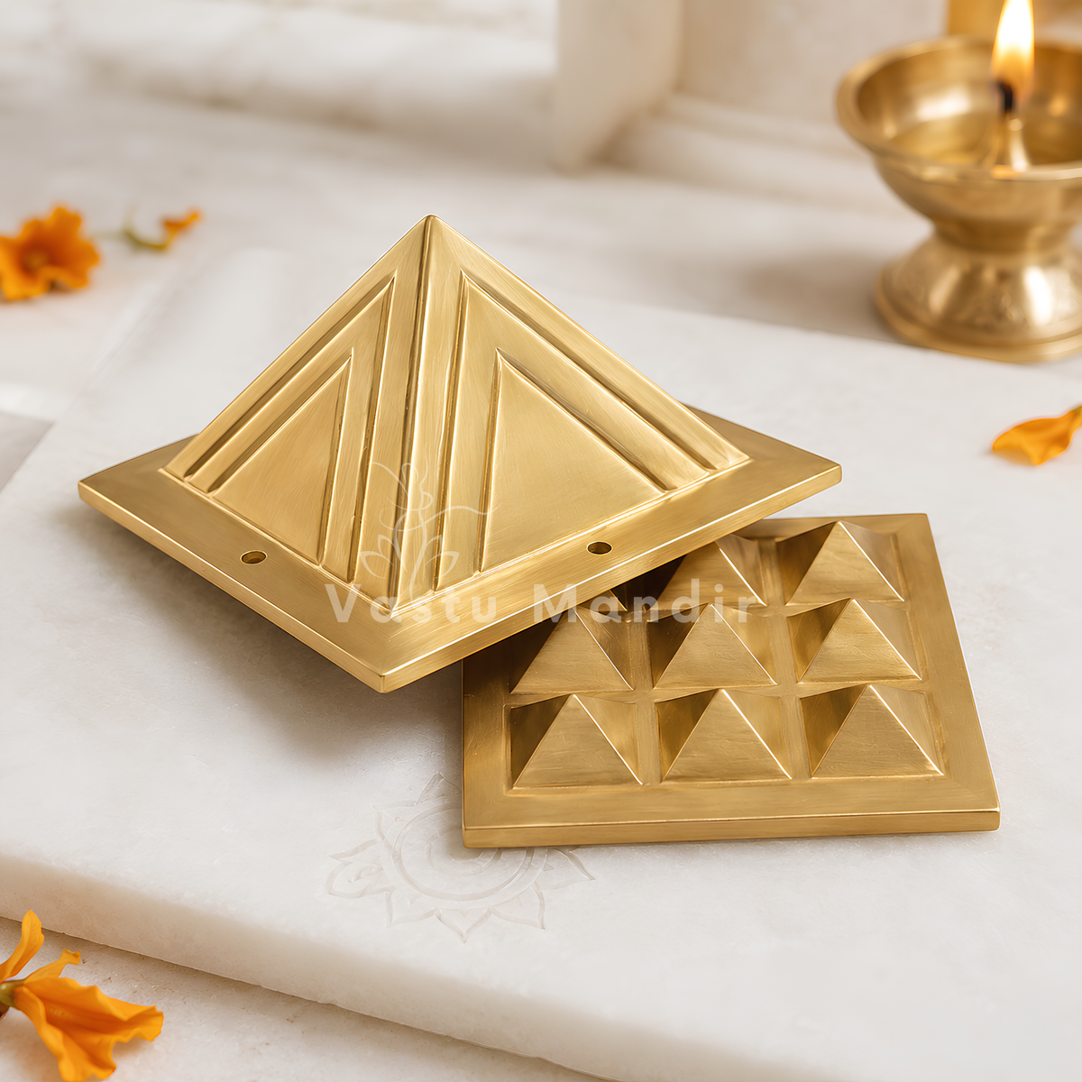 2-Layer Brass Vastu Pyramid – Vastu Remedy for North-West Prosperity  | Ideal for Entrance, Kitchen | 7.7 cm | 350 g