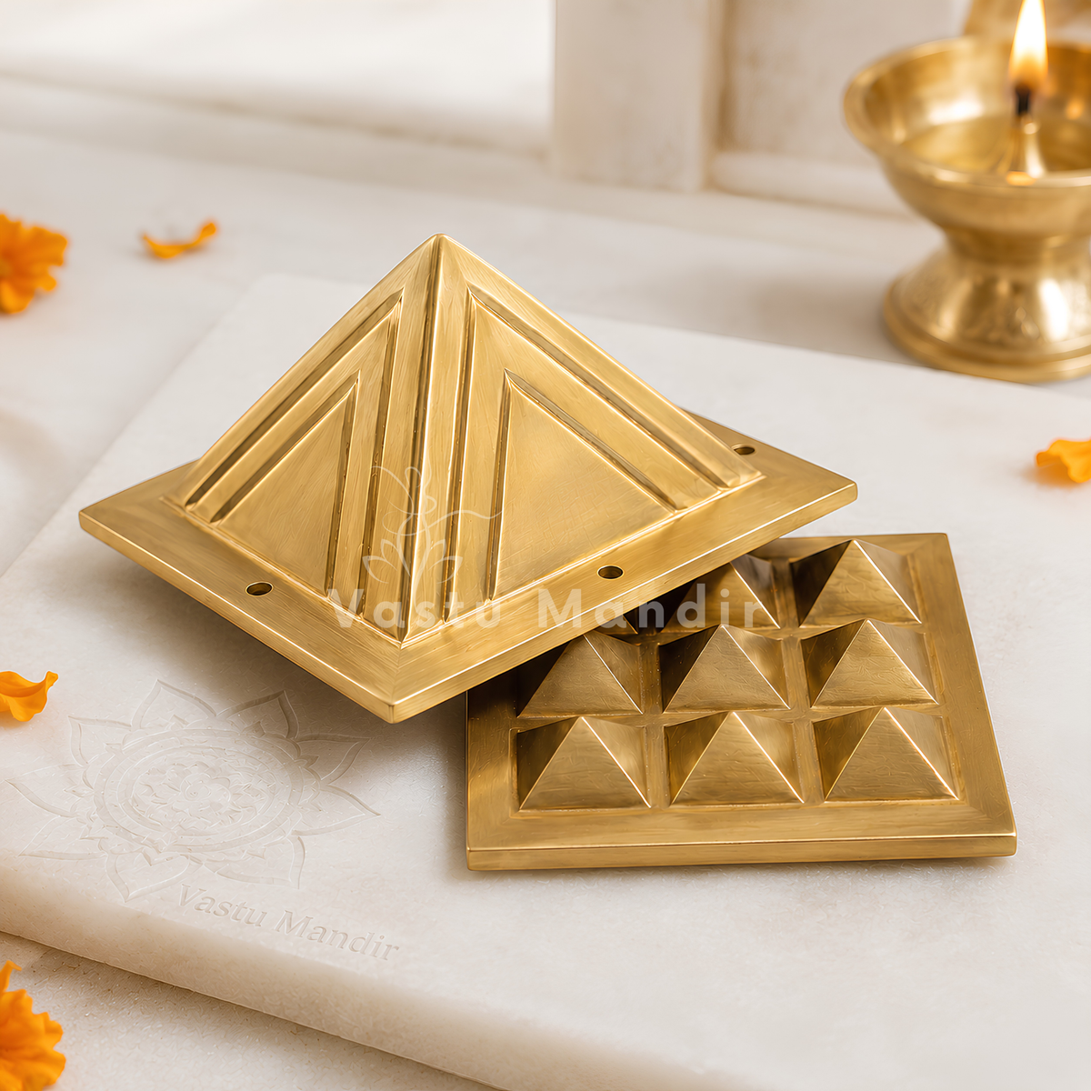 2-Layer Brass Vastu Pyramid – Vastu Remedy for North-West Prosperity  | Ideal for Entrance, Kitchen | 7.7 cm | 350 g