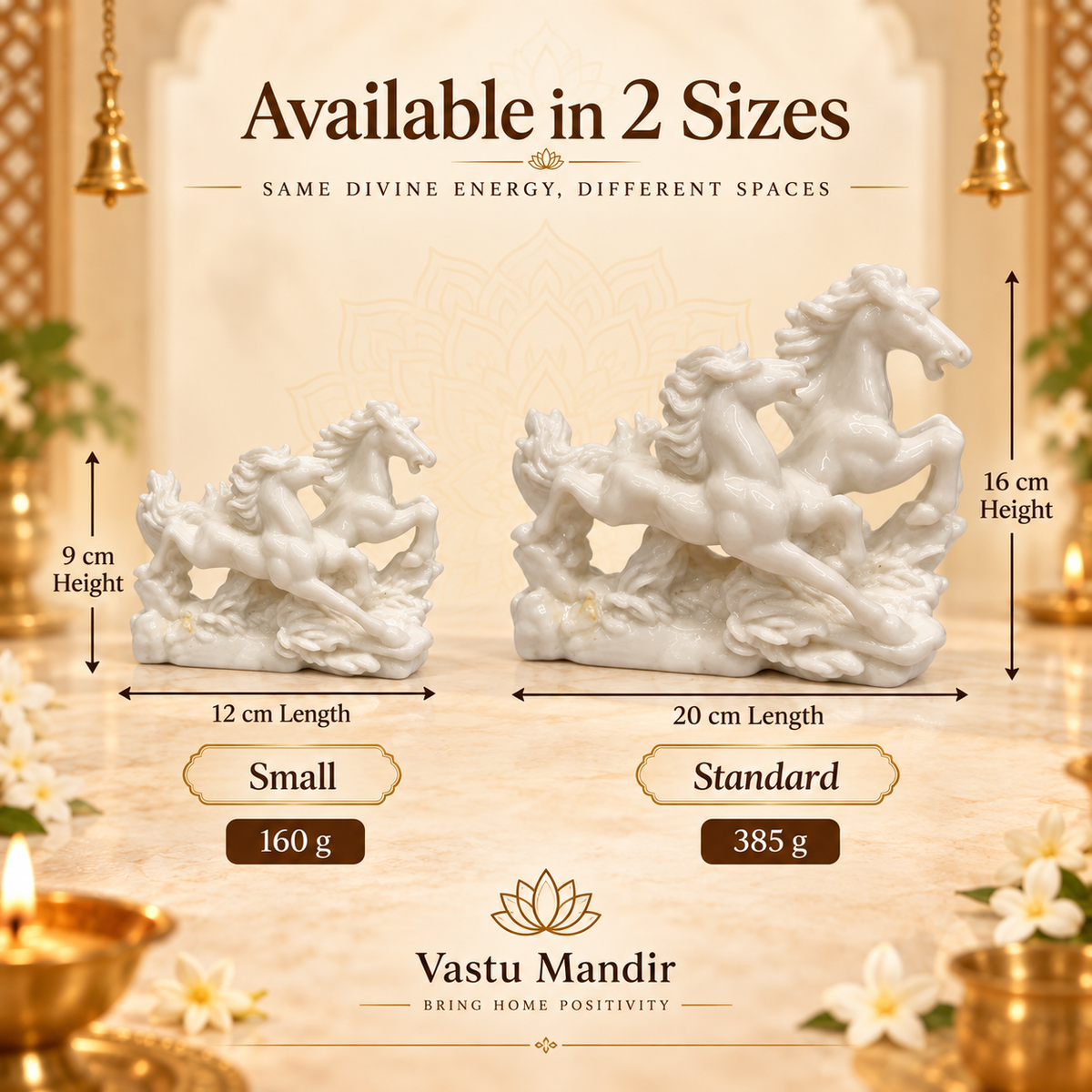 Pair of White Horses Resin Figurine | Vastu Remedy for Peace, Harmony & Financial Stability | 9–16 cm | 160–385 g