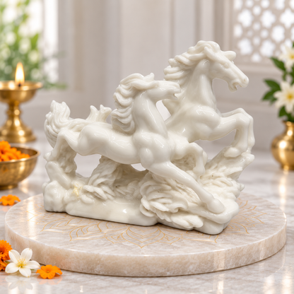 Pair of White Horses Resin Figurine | Vastu Remedy for Peace, Harmony & Financial Stability | 9–16 cm | 160–385 g