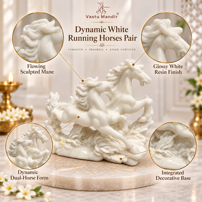Pair of White Horses Resin Figurine | Vastu Remedy for Peace, Harmony & Financial Stability | 9–16 cm | 160–385 g