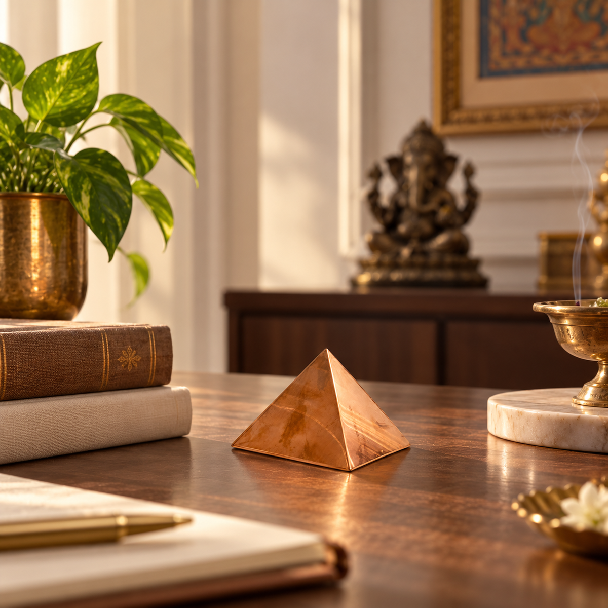 Hollow Copper Pyramid Vastu Remedy for Energy Correction, Space Purification and Healing Balance for Home, Office and Meditation Use | 7.6 cm | 160 g