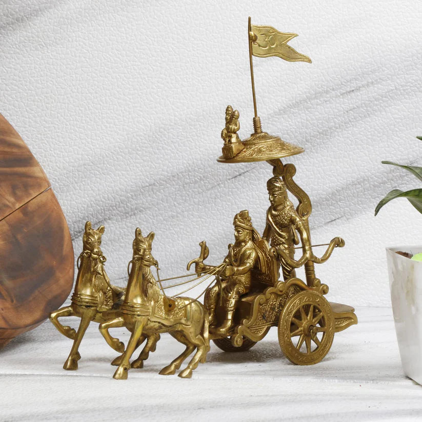 vastu mandir rath, vastu mandir rath with 2 horses, brass rath, vastu mandir brass idol, brass items, home decor, table showpiece 