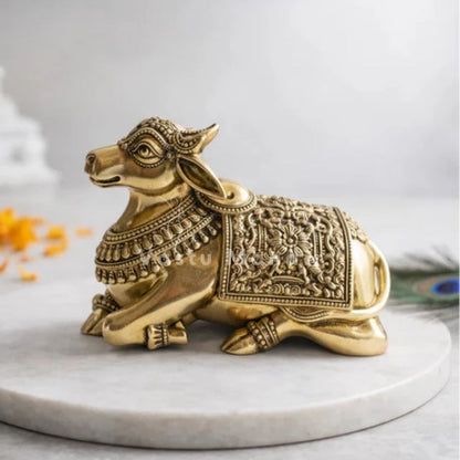 Hollow Brass Nandi Bull – Vastu Remedy for Stability, Protection & Devotion | Hand‑Finished for Home Temple, Office Desk & Gift  | 10 × 8 cm | 0.380 kg