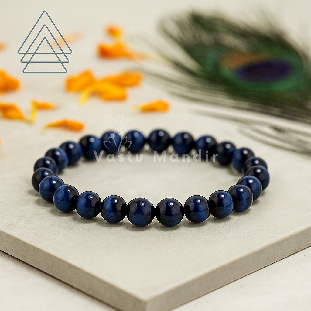 Natural Blue Tiger Eye Crystal Bracelet – Vastu Remedy for Focus & Intuitive Insight | 8mm Beads