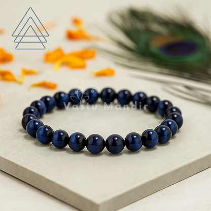 Natural Blue Tiger Eye Crystal Bracelet – Vastu Remedy for Focus & Intuitive Insight | 8mm Beads