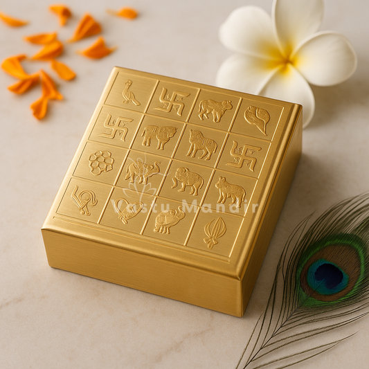 Premium Brass Manjusha Yantra Box WITH PARTITION (6" & 9") for Brahmasthan Correction — 16 Compartment Organized Energy Box with 45 Devta Symbols for Wealth, Prosperity & Vastu Dosh Nivaran By Vastu Mandir