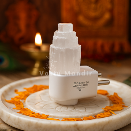 Premium Natural Selenite Tower Lamp Vastu Remedy LED with Dimmer for Aura Cleansing, Crown Chakra Activation & Negative Energy Removal Vastu Remedies in Bedrooms, Meditation Spaces & Northeast Corners by Vastu Mandir