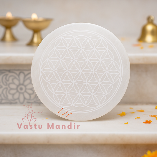 Sacred Geometry Mandala Selenite Charger (3 Inch) – Vastu Cleansing, Inner Peace, and Jewelry Cleansing | Buy Selenite Plate Online for Mindfulness