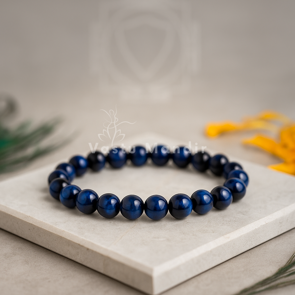 Natural Blue Tiger Eye Crystal Bracelet – Vastu Remedy for Focus & Intuitive Insight | 8mm Beads