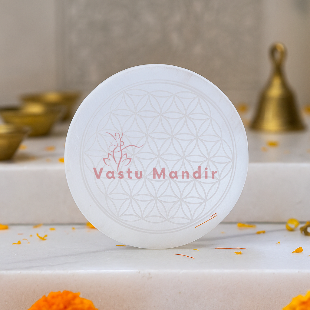 Sacred Geometry Mandala Selenite Charger (3 Inch) – Vastu Cleansing, Inner Peace, and Jewelry Cleansing | Buy Selenite Plate Online for Mindfulness