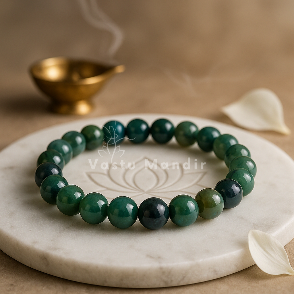 Natural Moss Agate Bracelet 8mm Green Heart Chakra Healing Stone Prosperity Vastu Mandir