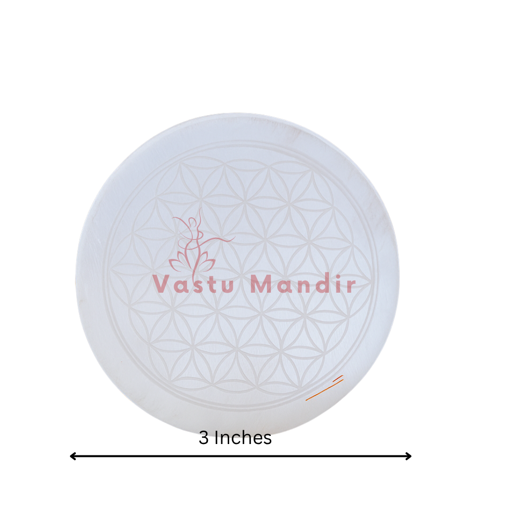 Sacred Geometry Mandala Selenite Charger (3 Inch) – Vastu Cleansing, Inner Peace, and Jewelry Cleansing | Buy Selenite Plate Online for Mindfulness
