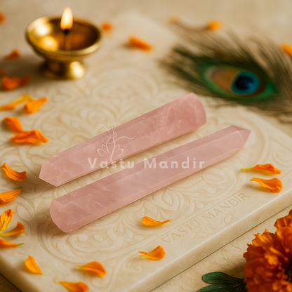 Natural Rose Quartz Crystal Pencil – Universal Vastu Remedy for Peace, Compassion & Relationship Balance (2-6 Inch) | Certified by Vastu Mandir