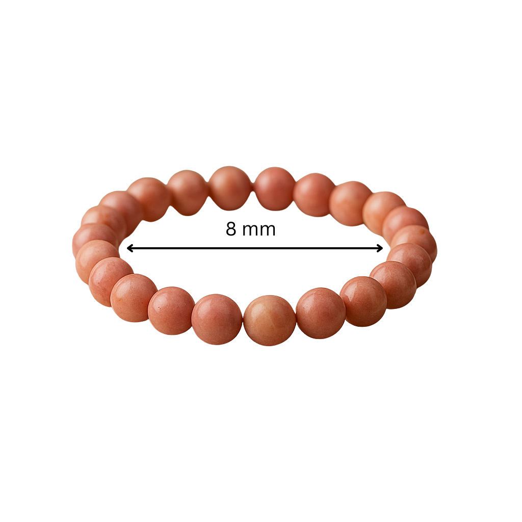 premium pink rhodochrosite bracelet with a measurement of 8 mm on a white background