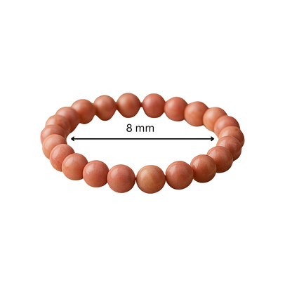 premium pink rhodochrosite bracelet with a measurement of 8 mm on a white background
