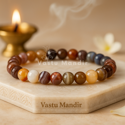 Natural Botswana Agate Crystal Bracelet – Vastu Remedy for Calm Focus & Emotional Stability | 8mm Beads