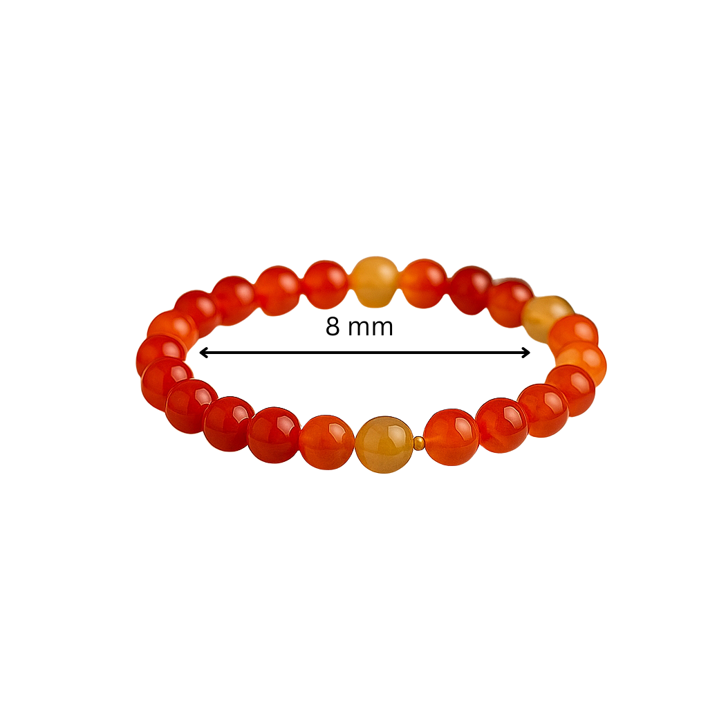 Natural red agate 8mm crystal bead bracelet with a measurement of 8 mm on a white background