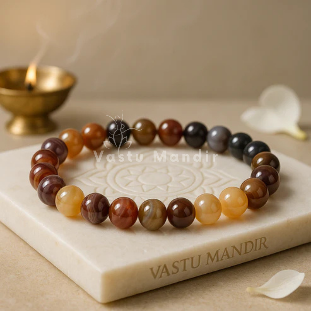 Natural Botswana Agate Crystal Bracelet – Vastu Remedy for Calm Focus & Emotional Stability | 8mm Beads
