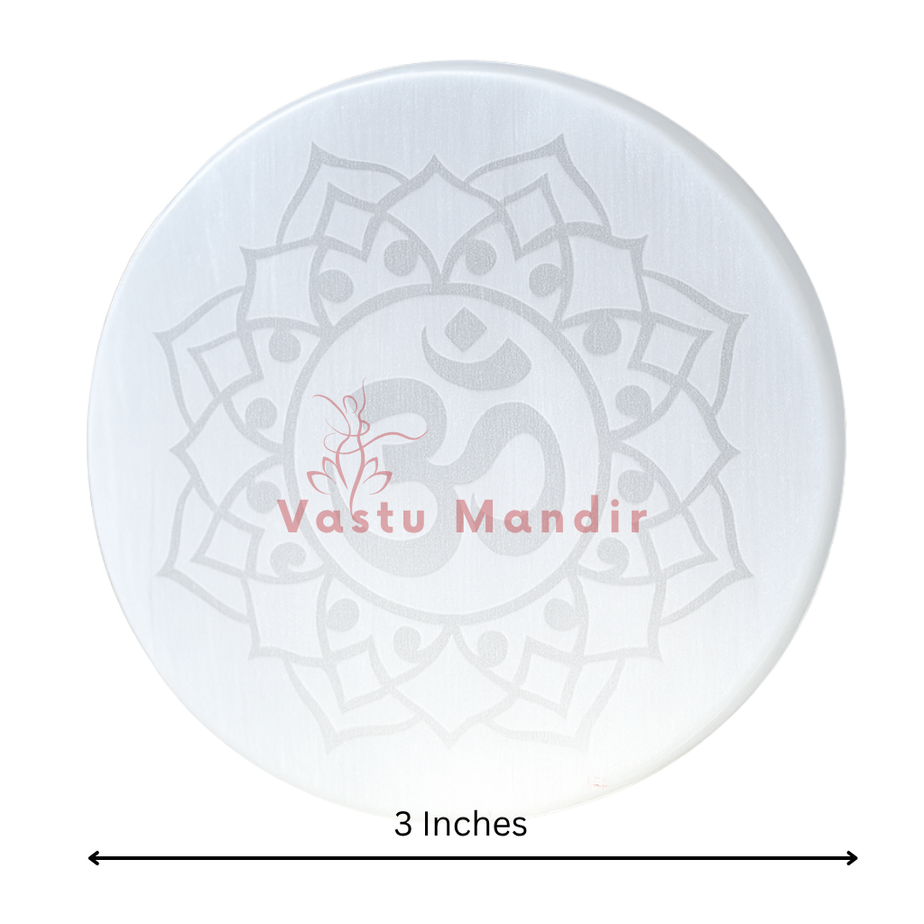 Sacred Om Symbol Selenite Charger (3 Inch) – High-Frequency Vastu Cleansing, Inner Harmony, and Effortless Crystal Cleansing