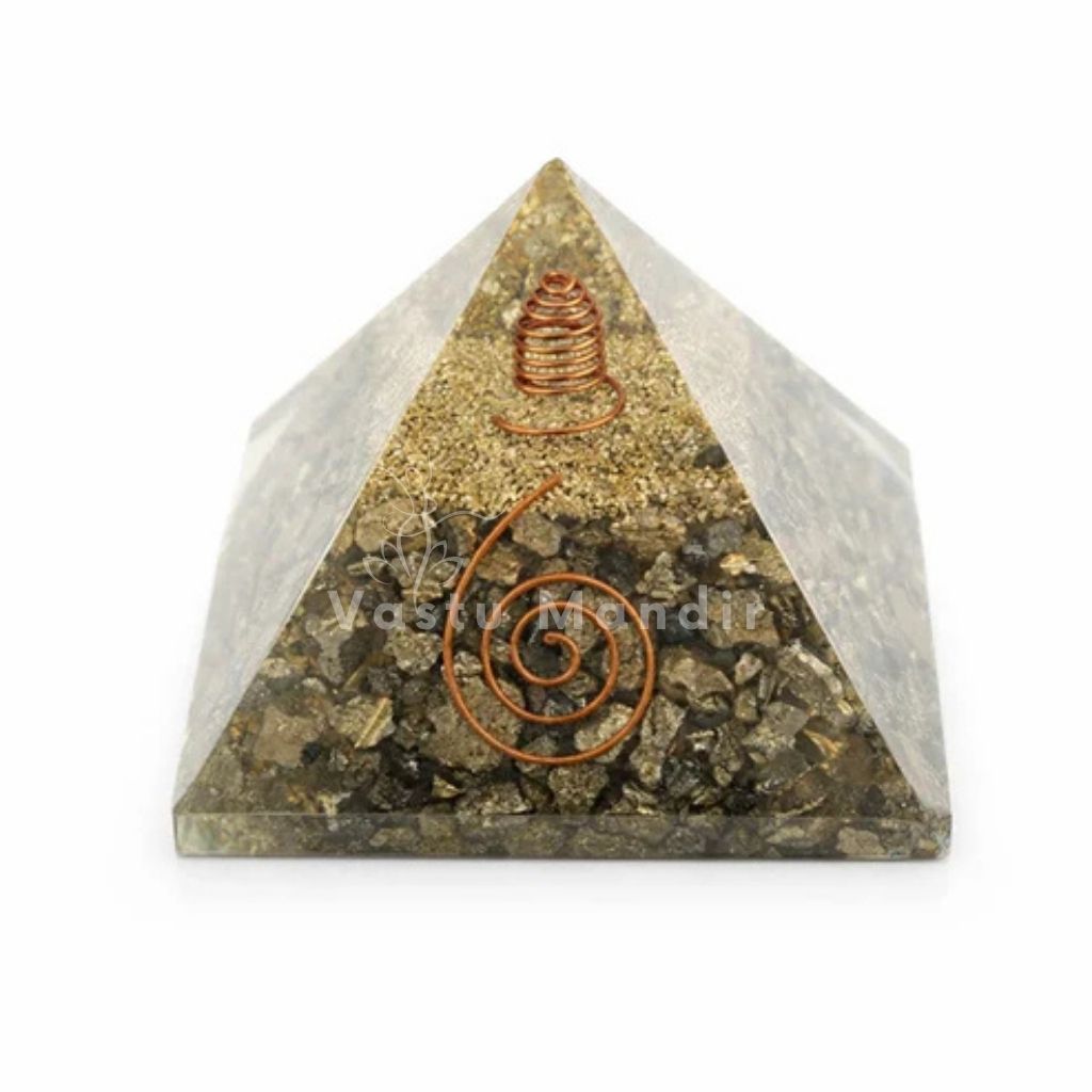 Pyrite Copper Coil Orgone Pyramid Vastu Remedy for Wealth Magnetism, Money Protection and Prosperity Support for Home, Office and Business Spaces | 6.5 cm | 150 g