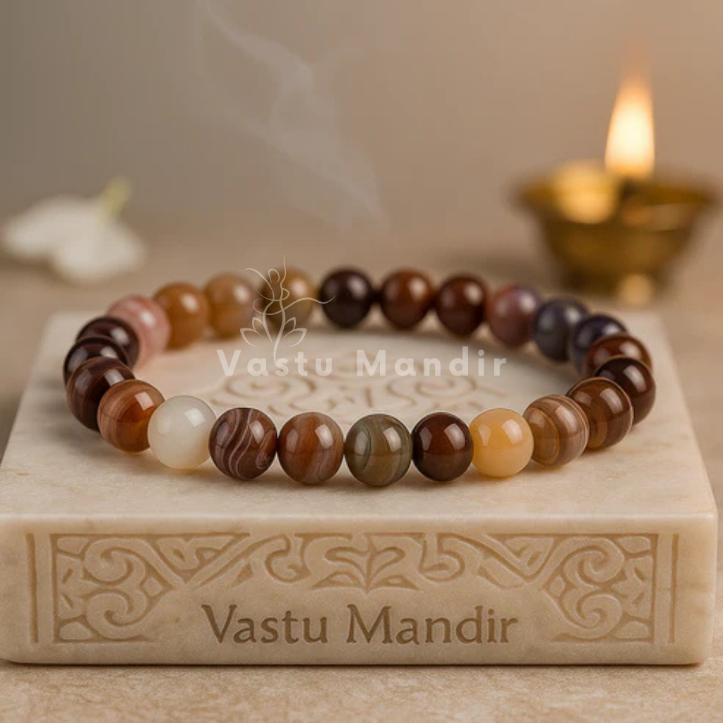 Natural Botswana Agate Crystal Bracelet – Vastu Remedy for Calm Focus & Emotional Stability | 8mm Beads